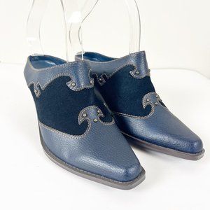 Vintage Women's Navy Blue Suede Leather Western Bootie 6